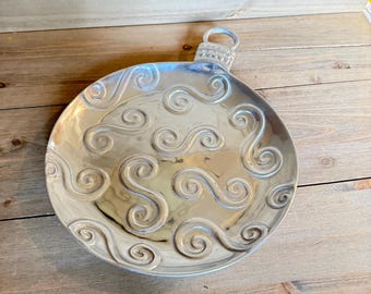 Vintage Mariposa Maripol Aluminum Plate – Swirl Design Round Serving Tray with Handle