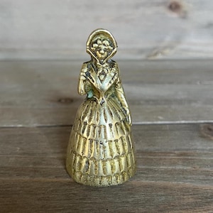Vintage Brass Bonneted Lady Bell – Victorian Style Figurine Bell – Collectible Brass Decor