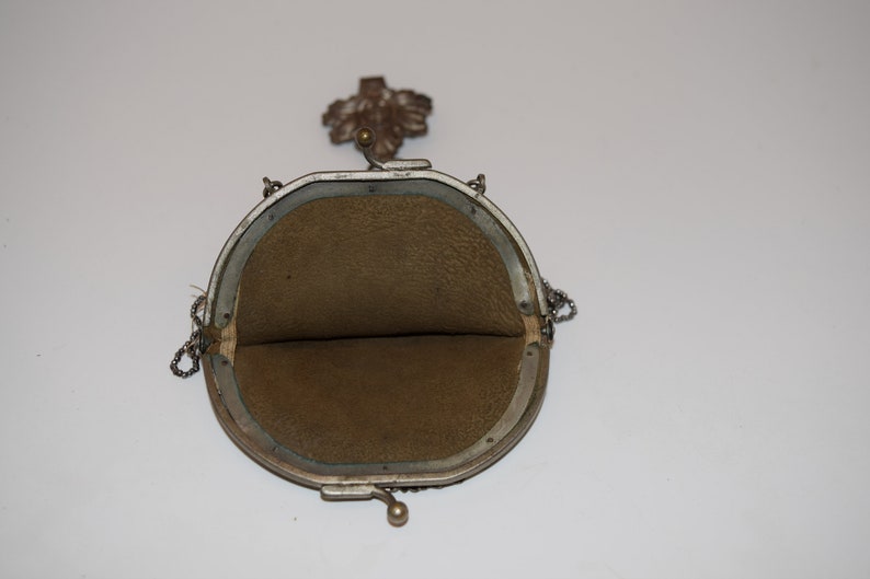 Vintage Chatelaine Steel Bead and Suede Coin Purse