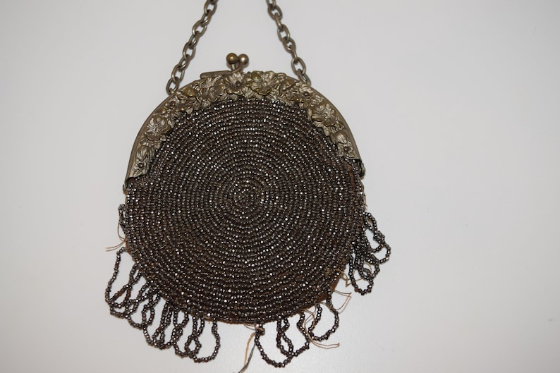 Vintage Chatelaine Steel Bead and Suede Coin Purse