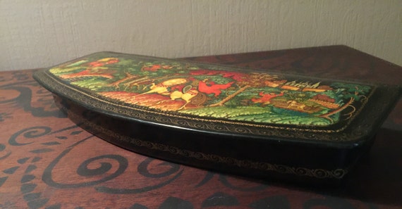 Russian Lacquer Box Large - Palekh Hand-painted J… - image 9