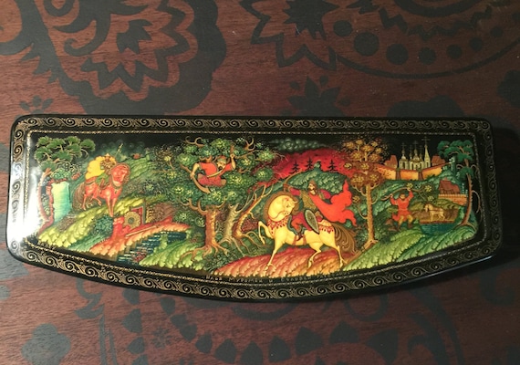 Russian Lacquer Box Large - Palekh Hand-painted J… - image 1