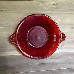 Indiana Glass Honeycomb Handled Candy Dish, Ruby Red over Gold