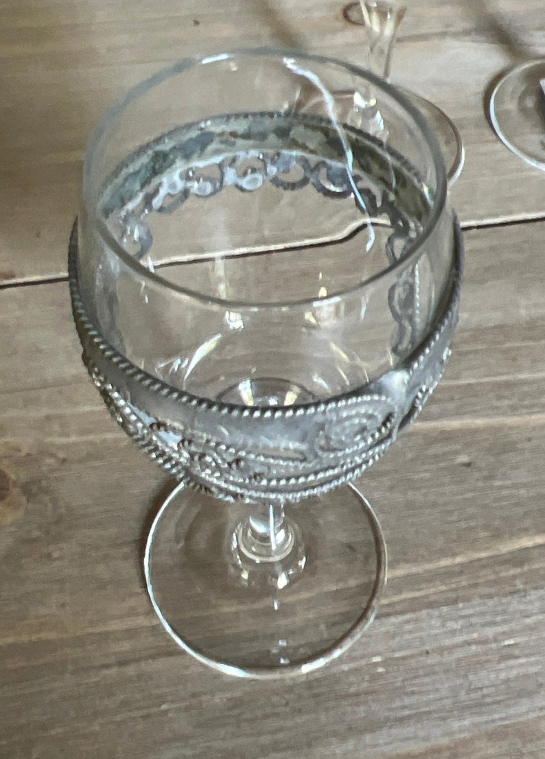 Vintage Cordial Stemware Glass Wrapped in Pewter Set of Four Etsy