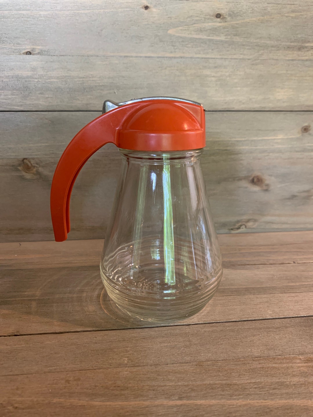 Vintage Glass Syrup Pitcher With Plastic Lid Etsy