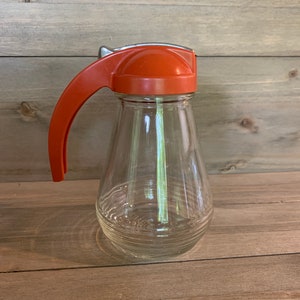 Vintage Glass Syrup Pitcher with Plastic Lid