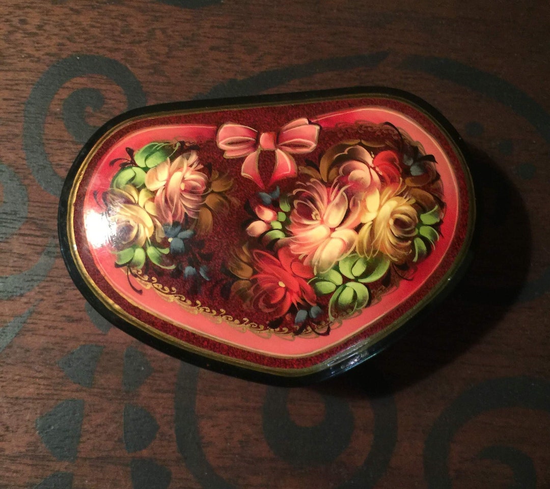 Boîte à Bijoux Artisanale Russe - Coeur Peint Par Sviridova - Objet De Décoration