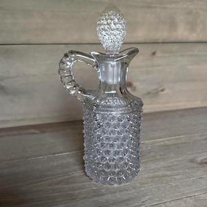 1890&#39;s Antique Pointed Hobnail Decanter - Vintage Hobnail Glass Cruet with Stopper – Clear Textured Vinegar or Oil Bottle