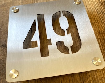 Laser Cut Stainless Steel House Number Sign, Modern Home Decor