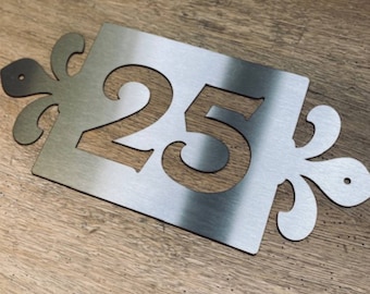 Fleur de Lys Stainless Steel House Number Sign, Custom Metal Plaque