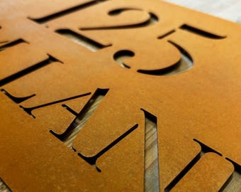 Corten Steel House Sign – Rusty Metal Address Plaque