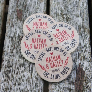 30 Wooden Round Wedding Drinks Tokens Woodland theme ideal for rustic weddings, wooden wedding favours, wooden wedding favors image 3