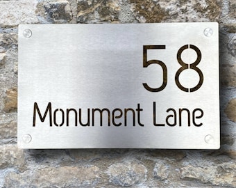 Contemporary Stainless Steel House Sign, Custom Metal Name Plaque