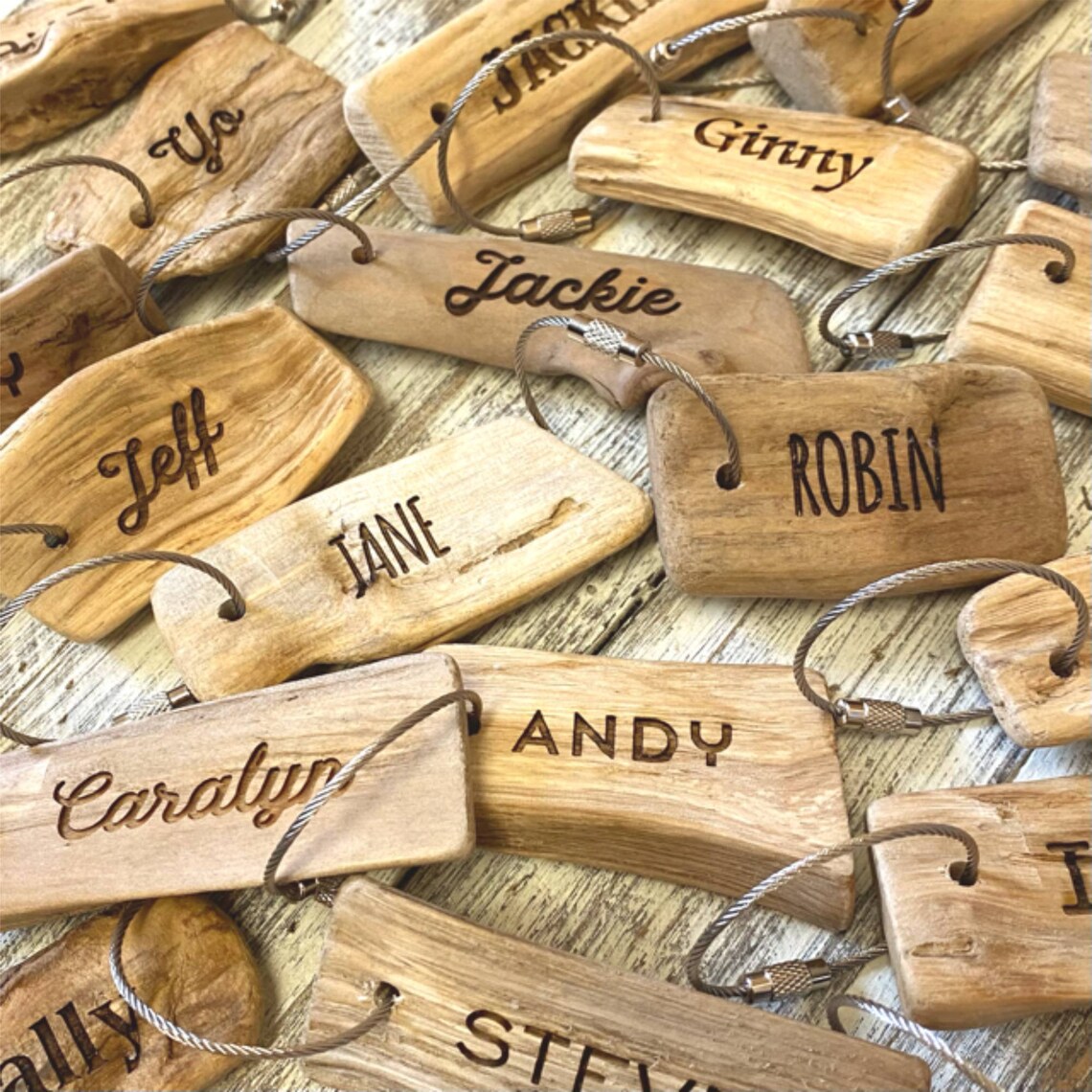 30 Personalised Driftwood Keyrings Wedding Place Names Etsy