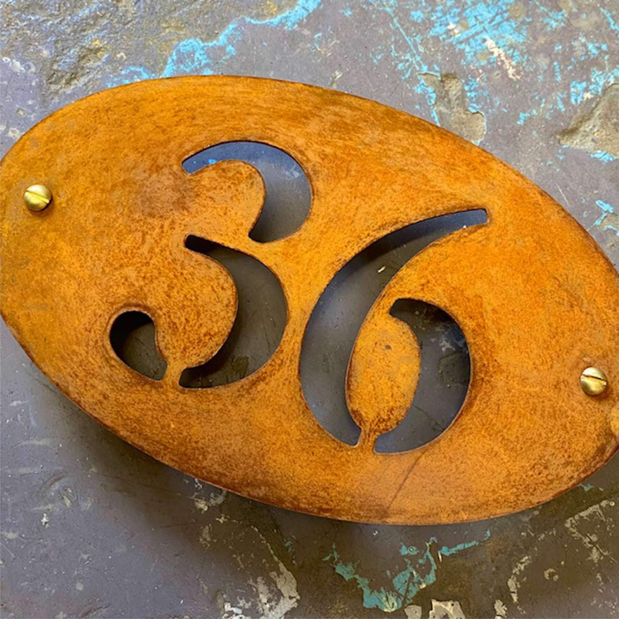 Oval Corten Steel House Number, Rusty Steel House Number, Metal House ...