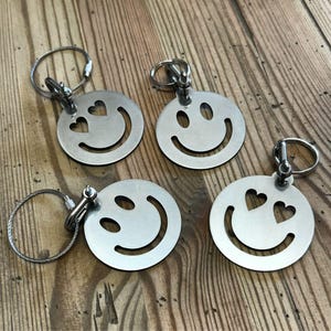 Smiley emoji stainless steel keyfob, emoji bag accessory, zipper pull charm, stainless steel handbag charm, emoji bag charm, backpack charm