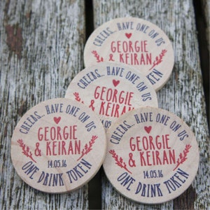 30 Wooden Round Wedding Drinks Tokens Woodland theme ideal for rustic weddings, wooden wedding favours, wooden wedding favors image 4