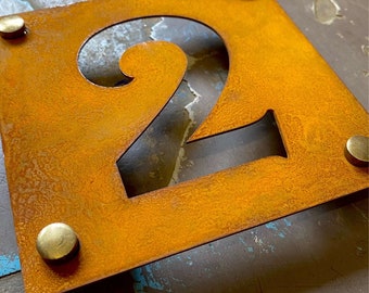 Corten Stahl Hausnummer, Rostige Stahl Hausnummer, Metall Haus Zeichen und Zahlen - Corten, verwitterte Stahl Hausnummer, rostiges Haus Nr.