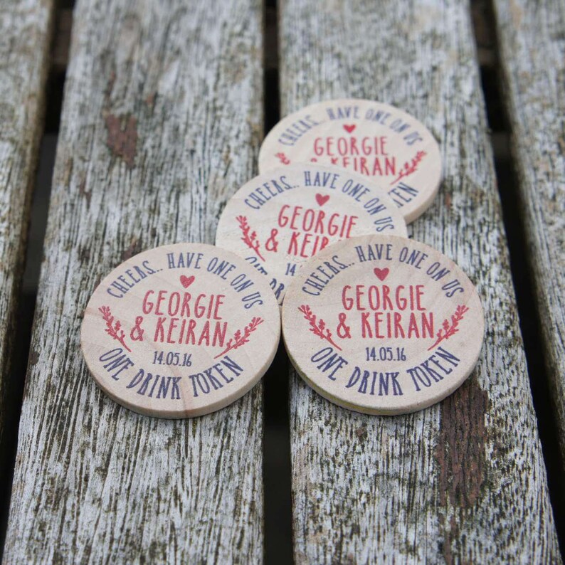 30 Wooden Round Wedding Drinks Tokens Woodland theme ideal for rustic weddings, wooden wedding favours, wooden wedding favors image 2