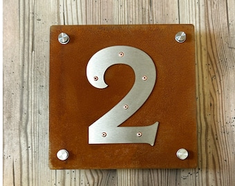 Corten Steel House Number, Stainless Steel Numerals, Modern Address Sign