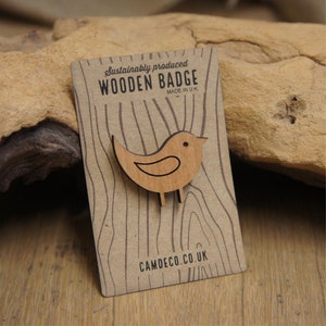 Wooden Bird Badge- wooden bird pin, wooden bird brooch, cute bird, laser engraved wooden badge, wooden bird jewelry, wooden engraved badge