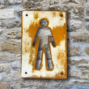 Painted Corten steel toilet sign, rusty steel men&#39;s loo sign, men&#39;s symbols, painted steel sign, Steel Men&#39;s Women&#39;s toilet sign, ladies loo