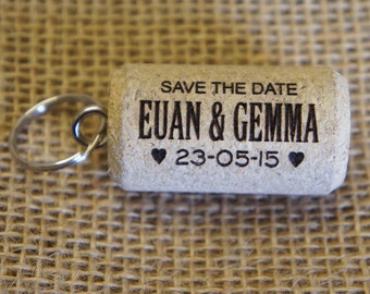 40+ personalised engraved "Save the Date" Cork Keyrings" cork wedding favours, cork wedding favors, personalised cork keyrings, custom corks