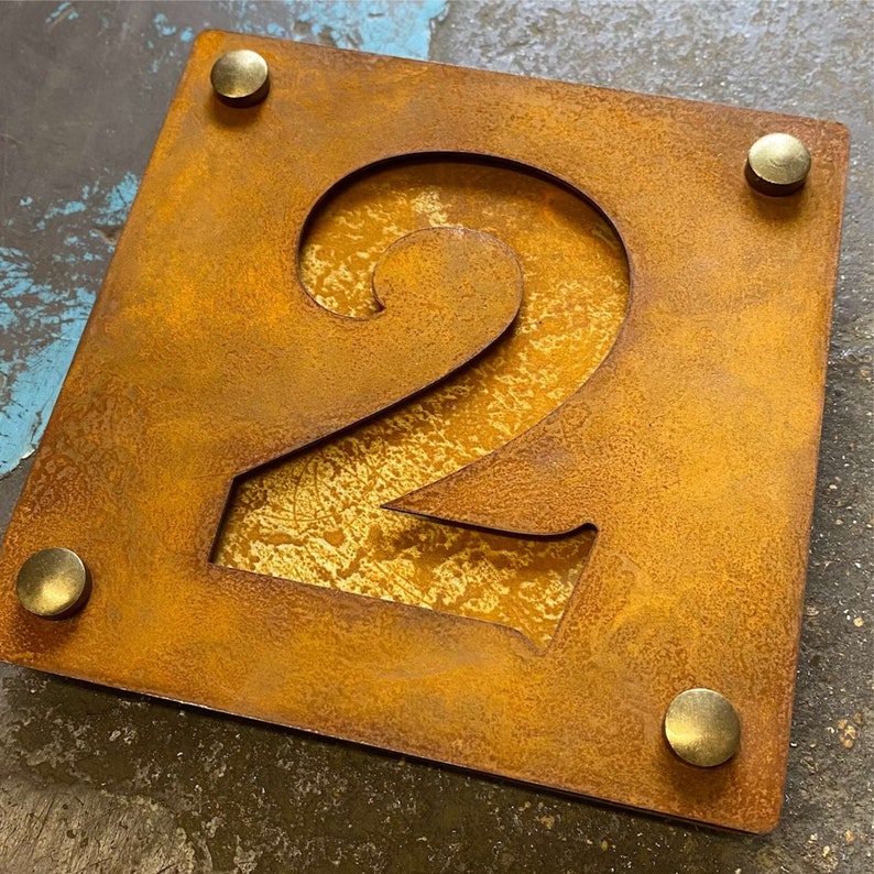 Corten Steel Cut Out Number W Corten Steel Backing Plate | Etsy