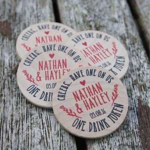 30 Wooden Round Wedding Drinks Tokens Woodland theme ideal for rustic weddings, wooden wedding favours, wooden wedding favors image 1