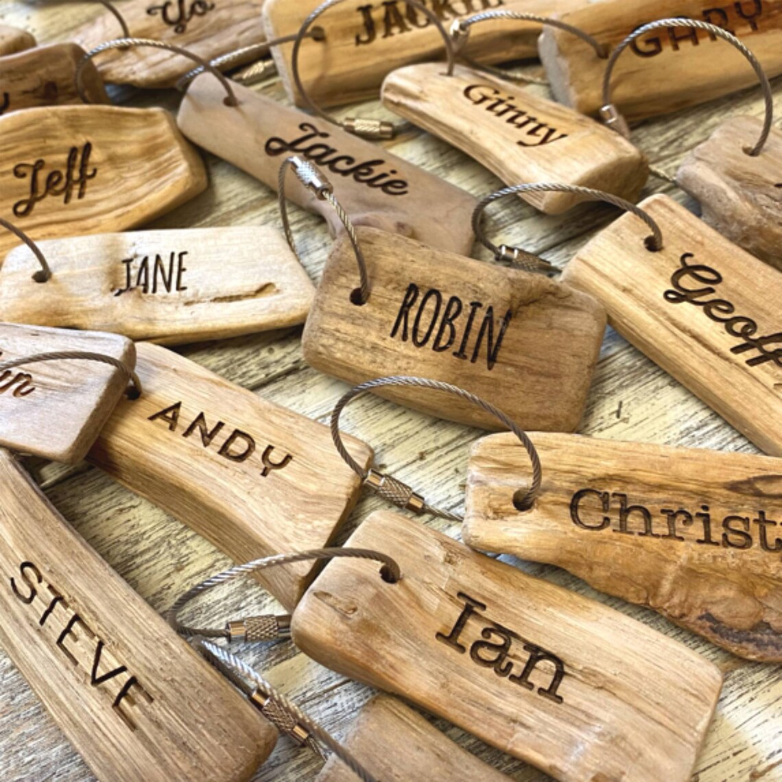 30 Personalised Driftwood Keyrings Wedding Place Names Etsy