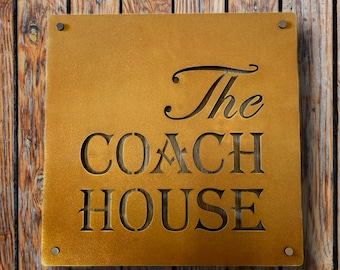 Square Corten Steel House Sign, Weathered Metal Nameplate