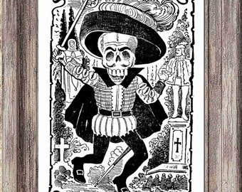 Tag der Toten Druck, Dandy Knochen, Gothic Skelett-Print, Dia de Los Muertos, makaber Kunst, Halloween-Druck, Skeletten, Calaveras,