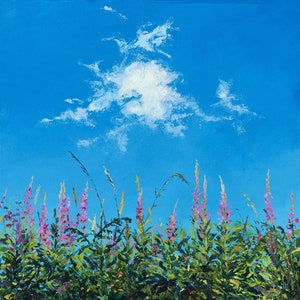 Happy!  Signed, Limited Edition Image of the Original Painting - by Katy Stoneman Willowherb Against a Very Blue Sky