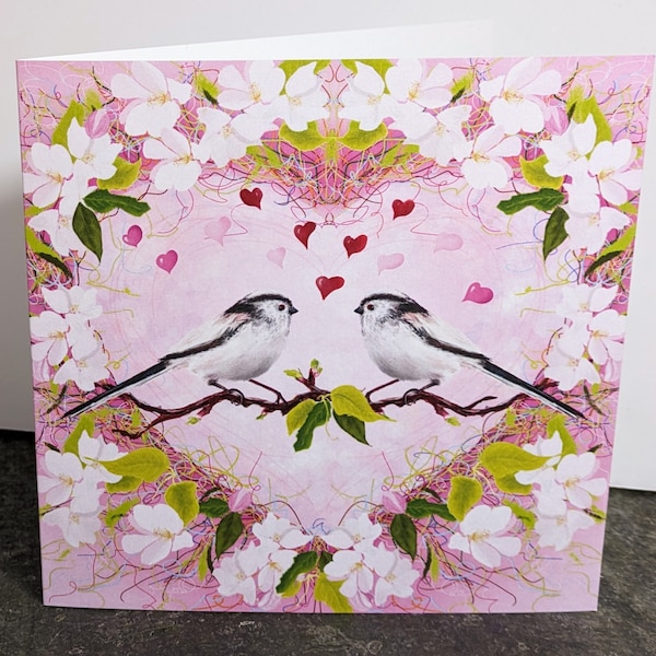 Heart Long Tailed Tit,  Art Card  by Katy Stoneman, Blank Inside