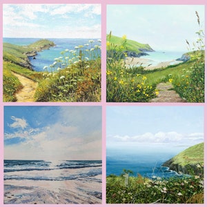 Packung mit 4 Cornish Seascape Grußkarten, Kunstkarten