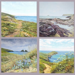 Set van 4 wenskaarten Cornish Seascape, kunstkaarten