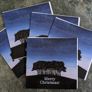 Paquete de 5 - Coming Home for Christmas - árboles fronterizos de Devon/Cornwall, tarjetas de felicitación, tarjeta de arte de Katy Stoneman