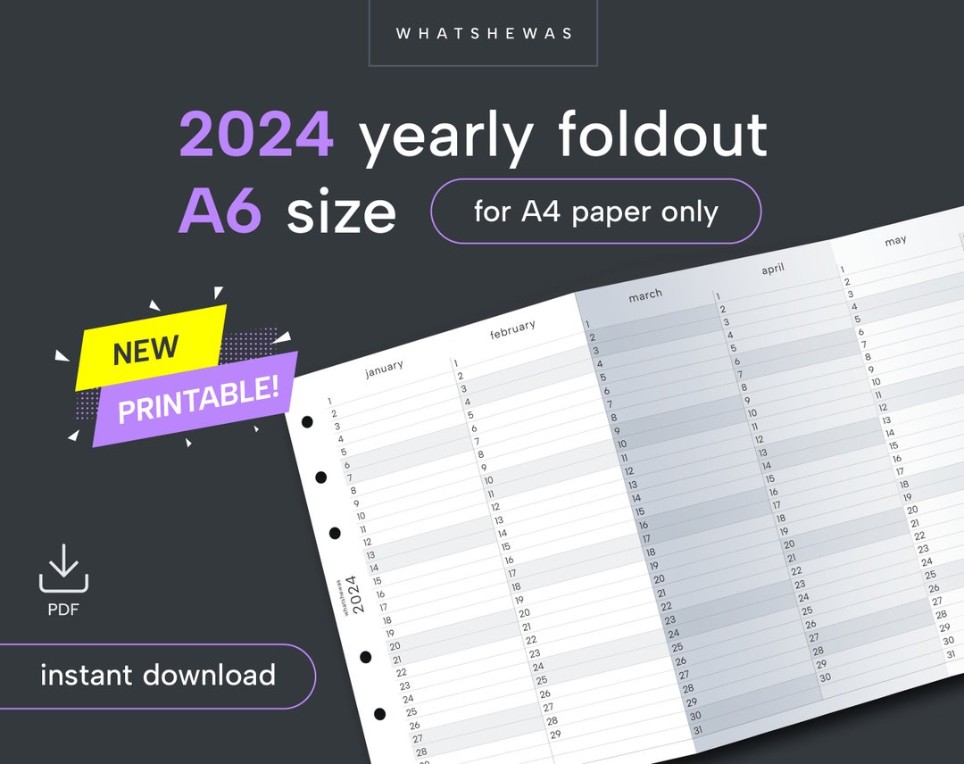 2024 YO1P Yearly A6 Foldout tri-fold Calendar YO1P Year at a Glance for ...
