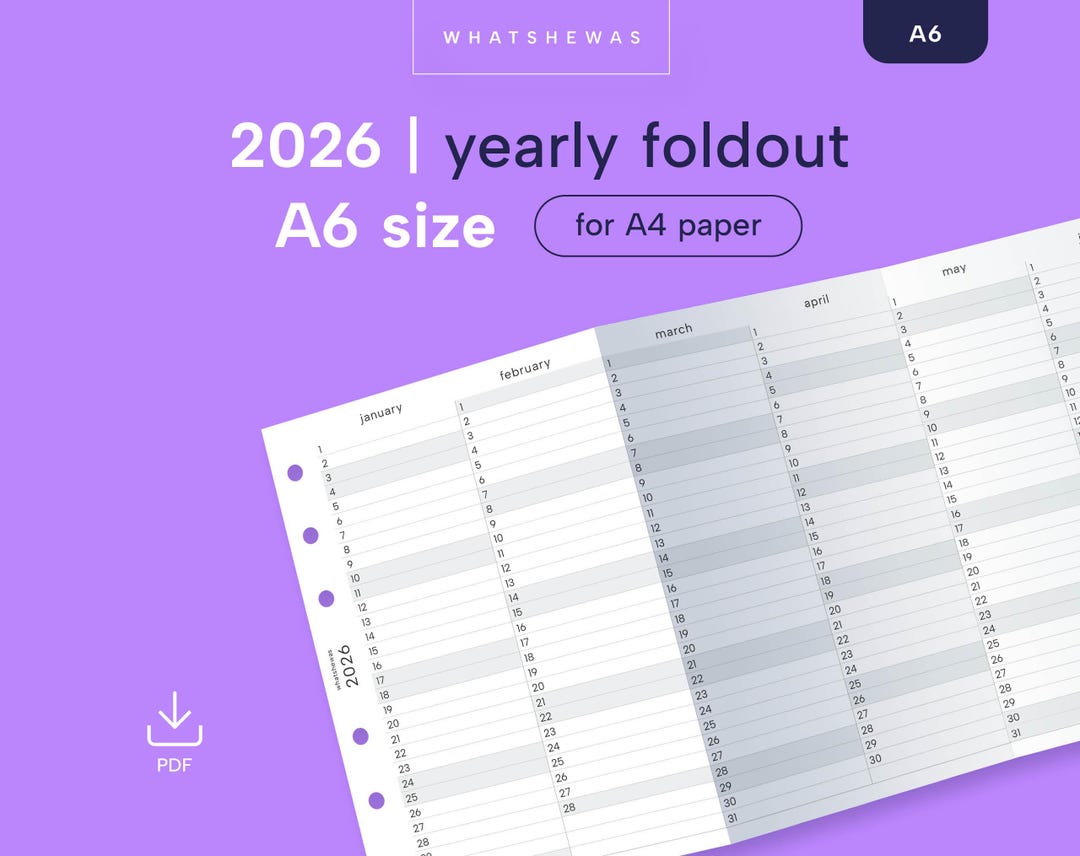 2026 YO1P Yearly A6 Foldout (tri-fold) Calendar | YO1P Year at a Glance ...