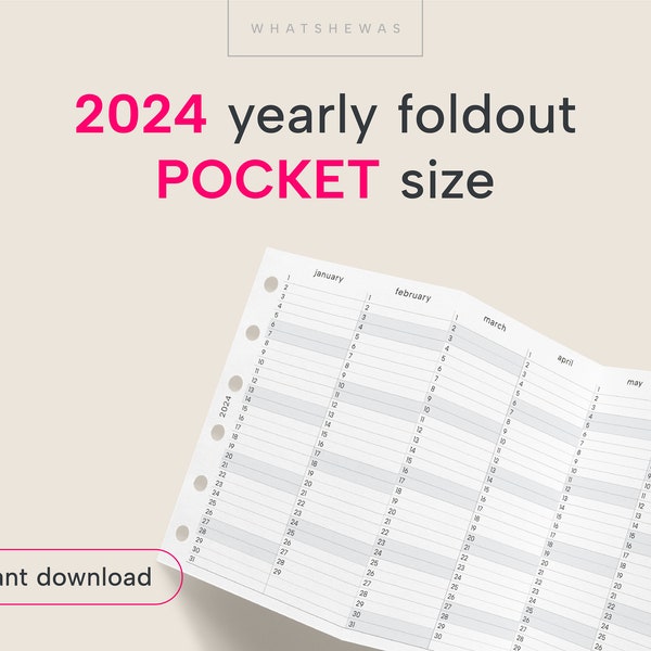 2024 YO1P Pocket Foldout (tri-fold) Calendar | YO1P Year at a glance POCKET Size | Yearly Calendar