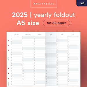 2025 YO1P Yearly A5 foldout Calendar | YO1P Year at a glance A5 size | Yearly Planner printable
