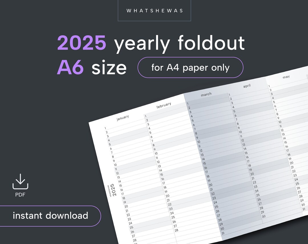 2025 YO1P Yearly A6 Foldout tri-fold Calendar YO1P Year at a Glance for ...
