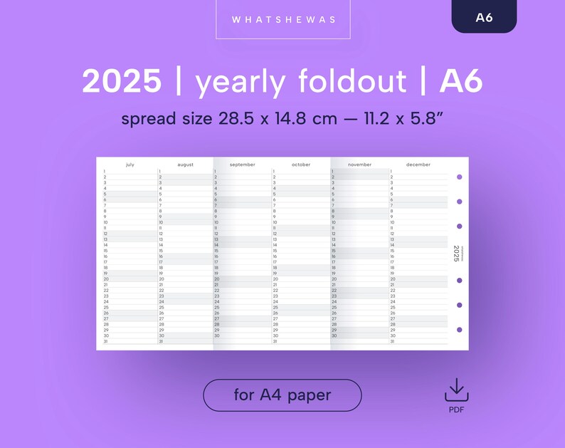 2025 YO1P Yearly A6 Foldout (tri-fold) Calendar | YO1P Year at a Glance ...