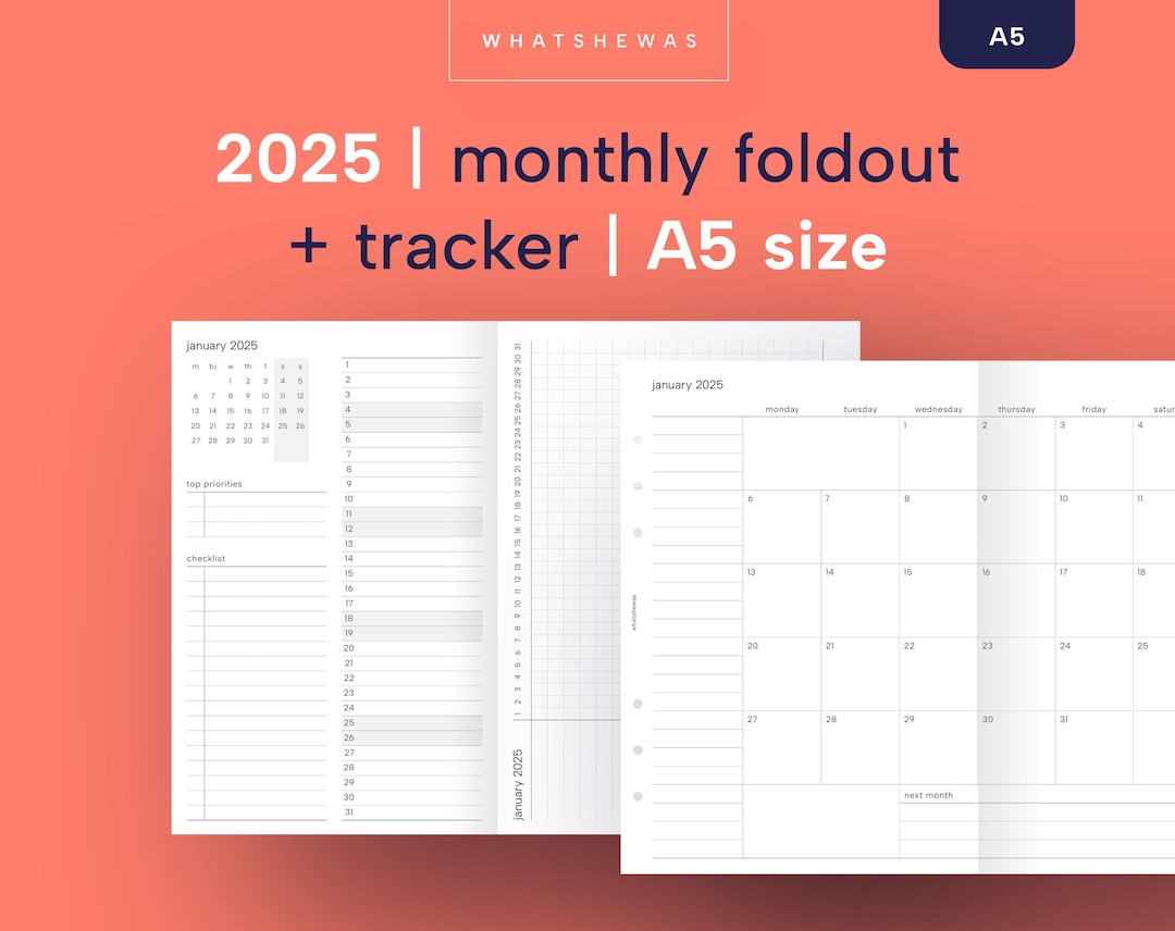 2025 MO2P Foldout Calendar A5 Size | Month on 2 Pages Foldout With ...