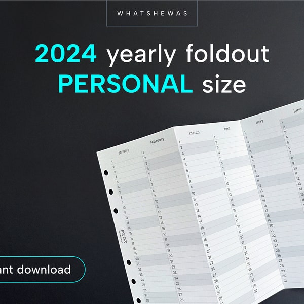 2024 YO1P Yearly Personal Foldout (tri-fold) Calendar | YO1P Year at a glance Personal Size | Yearly Planner