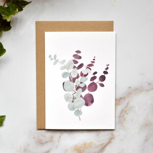 Silber und Burgund Eukalyptus Illustrierte Weihnachtskarte