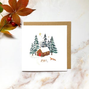 Log Cabin Winter Wonderland Illustrated Card