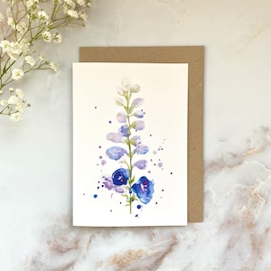 SET OF 5 Floral Botanical Notelets - Blue Delphiniums - A6 Size Greetings Cards