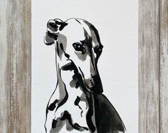 Black and White Ink Art Print - Greyhound I