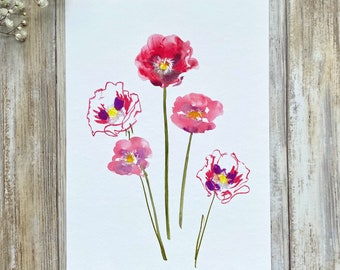 Pink Poppies Floral Wall Art Print